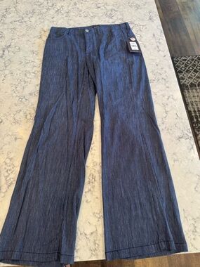NYDJ Blue Pinstripe Wide-Leg Trousers